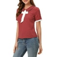 thumbnail image 4 of INSPIRE CHIC Women's Polka Dots Turn Down Collar Contrast Tie Neck Short Sleeve Blouse Top Burgundy XS, 4 of 6
