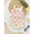 thumbnail image 4 of Cenuakty Infant Baby Girl Knitted Jumpsuit Casual Summer Checkerboard Print Sleeveless Rompers for Toddler, 4 of 8