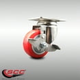 thumbnail image 2 of 3.5 Inch 316SS Red Polyurethane Wheel Swivel Top Plate Caster with Brake SCC, 2 of 2