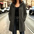 thumbnail image 2 of Jovrlynd Womens Pea Coats Suede Long Sleeve Single Breasted Hooded Winter Long Overcoat Casual Pockets Jackets, S-2XL, 2 of 7