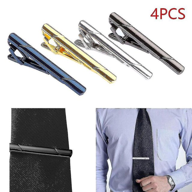 4 Uds. Clip de corbata de acero inoxidable para hombre, broche de barra para corbata, Pin de abrazadera, dorado, negro, plateado y azul
