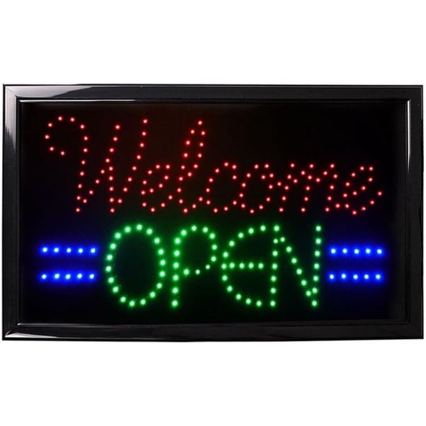 Letrero de neón LED ultrabrillante "Abierto", 55 x 33 cm, con movimiento animado y luz de encendido/apagado, atractivo letrero luminoso para bar o salón, vertical, cuadrado. "Bienvenido, Abierto".