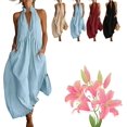 thumbnail image 1 of Robe Maxi Minimaliste à Col Licou - Robe d'Été Décontractée à Coupe Ample avec Poches, Chic Sans Manches Longue Robe de Plage, 1 of 8