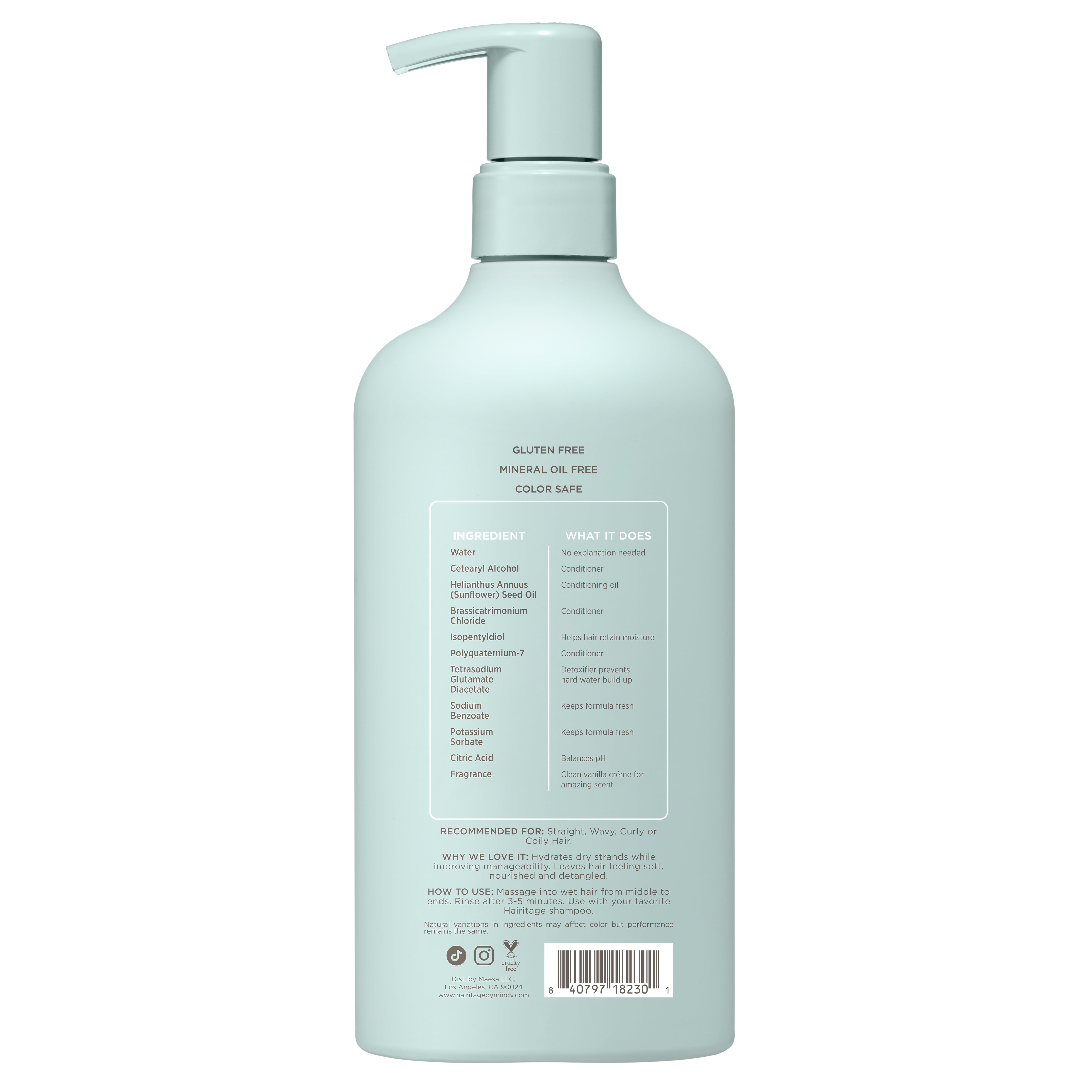 Hairitage Whipped Vanilla Crème Moisturizing Conditioner for Dry Hair, Sulfate Free, 15 fl oz