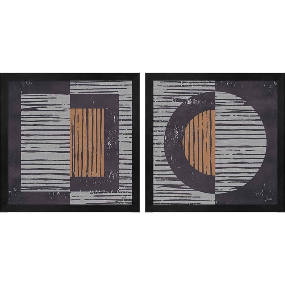 Great Art Now Primitive Gray by Moira Hershey, 2 Piece Framed Art Set Each 13"W x 13"H