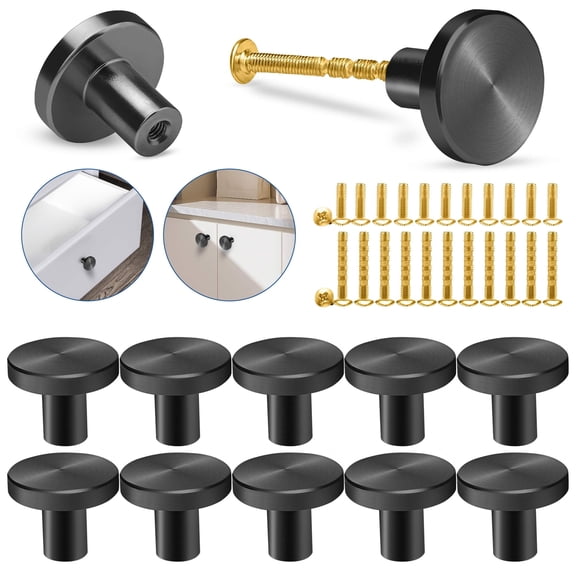 TSV 12pcs Black Cabinet Knobs, Aluminum Alloy Kitchen Drawer Pull Handles, Modern Cabinet Hardware for Kitchen, Bathroom & Furniture, Includes Mounting Screws