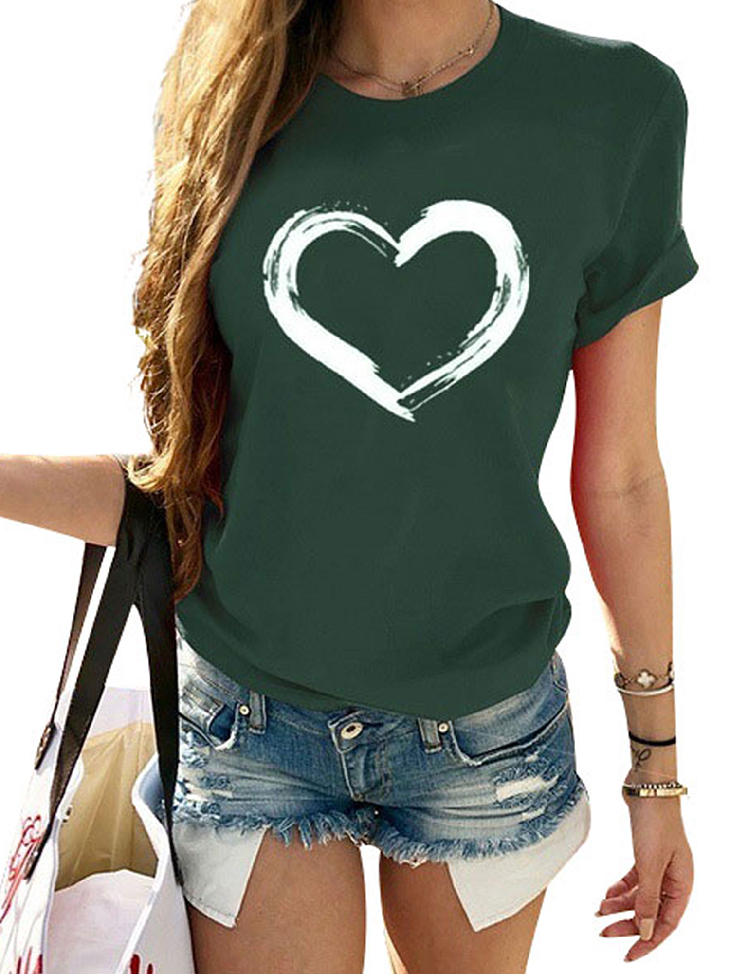 CGKUITER Womens Love Shirt Casual Short Sleeve Loose O Neck Shirts Letter Print Heart-Shaped Leisure Tees Tops CGKUITER Womens Love Shirt Casual Short Sleeve Loose O Neck Shirts Letter Print Heart-Shaped Leisure Tees Tops