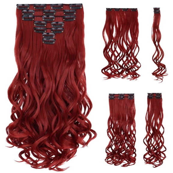 JOFMWIX Dark Red Hair Extensions Girl colorful Clip In Extension 18" Wavy Synthetic Women Hair Piece Fluffy Not Tangled Full Head