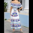 thumbnail image 4 of Vestido de Verano para Mujer, Estampado Floral, Hombros Descubiertos, Sin Mangas, y Azul S, 4 of 7