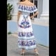thumbnail image 4 of Vestido de Verano para Mujer, Estampado Floral, Hombros Descubiertos, Sin Mangas, y Azul M, 4 of 7