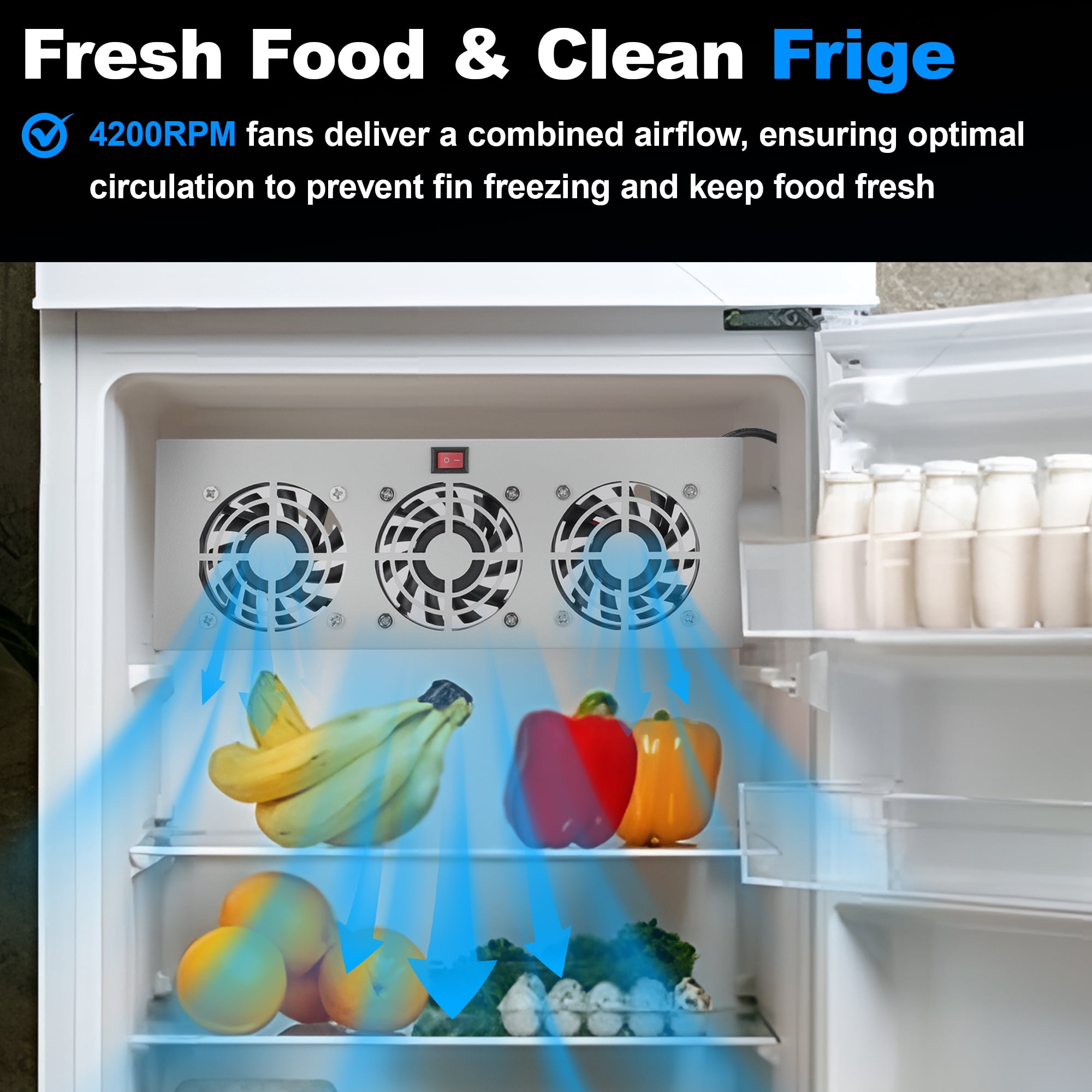 Unique Bargains 12V RV Refrigerator Fan with Three 2.5" Powered Fans 4200 RPM