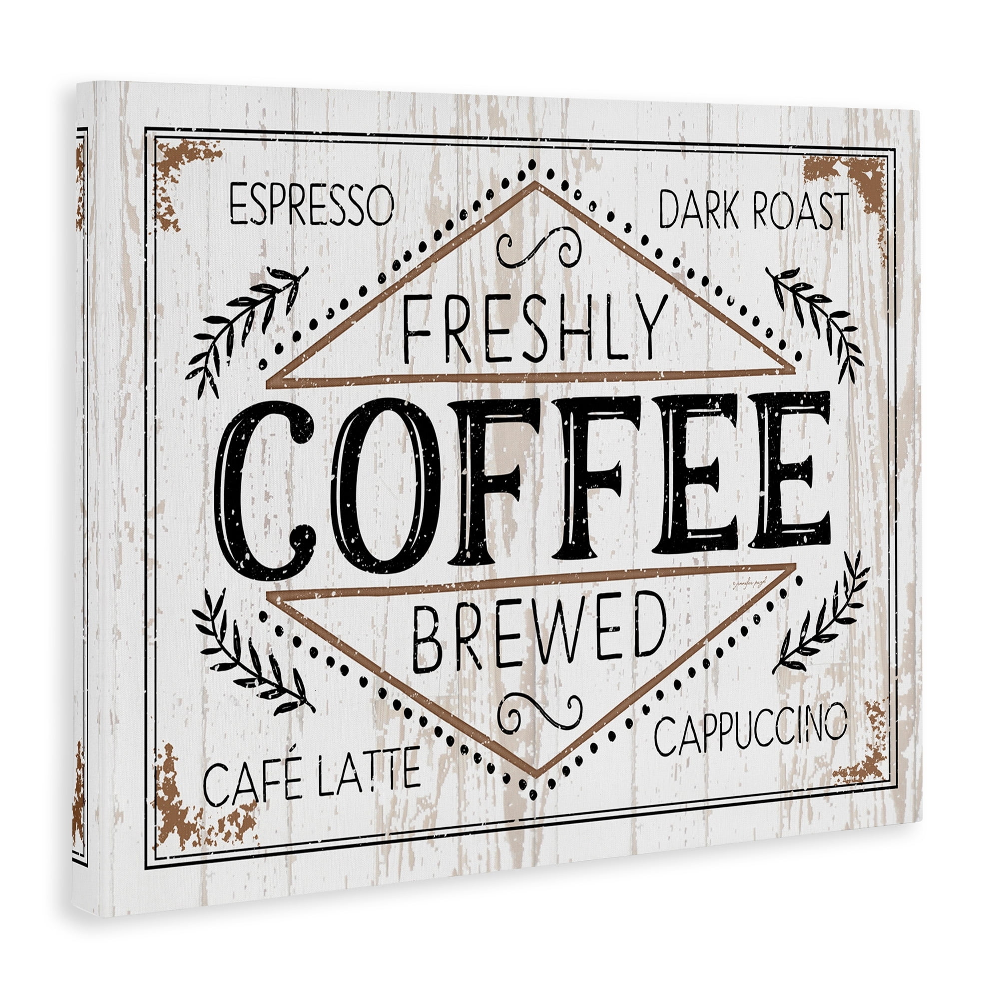 Stupell Industries Rustic Fresh Brew Coffee Sign Autumn Charm Canvas Wall Art by Jennifer Pugh