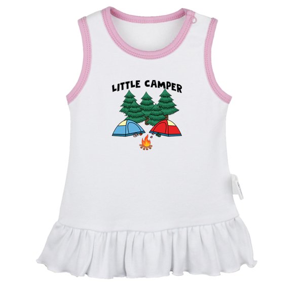 Little Camper Funny Dresses For Baby, Newborn Babies Skirts, Infant Princess Dress, 0-24M Kids Graphic Clothes (White Sleeveless Dresses, 6-12 Months)