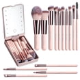 thumbnail image 1 of Set de brochas de maquillaje BS-MALL Travel con espejo LED, 14 unidades APINK, 1 of 6