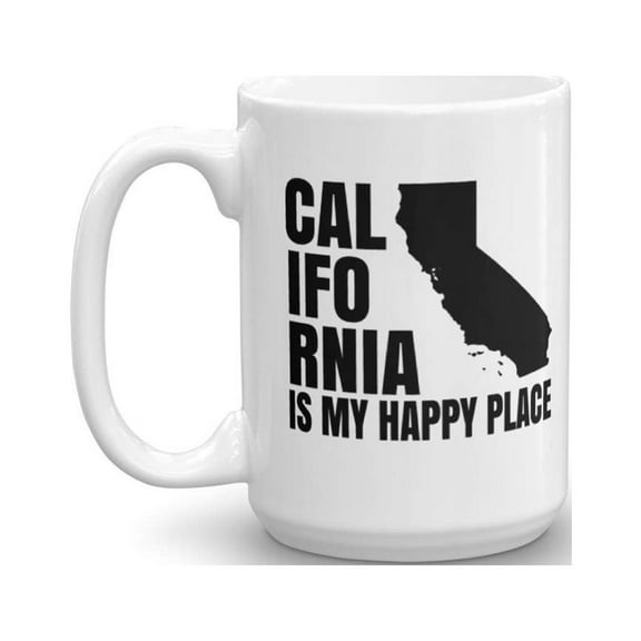 California Is My Happy Place Map Art Coffee & Tea Gift Mug, Souvenir, Pantry Ceramic Cup, Home Décor, Accessories, Products And Unique Novelty State Of California Themed Housewarming Gifts (15oz)