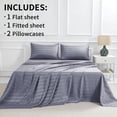 thumbnail image 4 of Jessy Home 4-Piece Satin Stripe Sheet Set, Silky Soft 100% Polyester Bedding, 14-Inch Deep Pocket, Twin, Purple Gray, 4 of 9