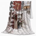 thumbnail image 2 of Rustic Farmhouse Christmas Barn Snowfall Scene Serene Winter, Festive Holiday Scene, Warm Flannel Blanket for Ranch House and Living Room, Horse Lovers Christmas Gift, Rustic Home Decor, 2 of 9