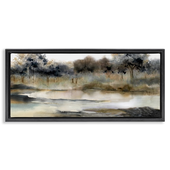 Stupell Industries Rustic Lodge Trees By Lakeside Landscape Black Floating Frame Canvas Art, 25 x 11, by Carol Robinson