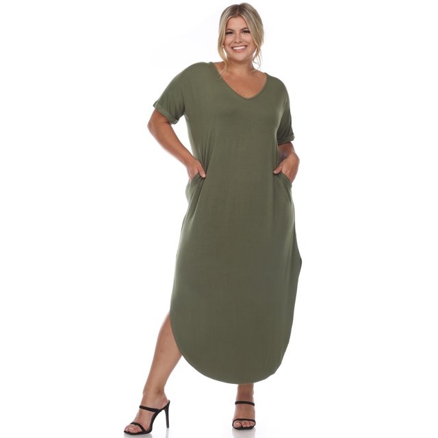 White Mark Robe Maxi à Manches Courtes à Col en V pour Femmes