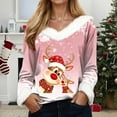 thumbnail image 2 of Rotm Christmas Womens Tops Fall T Shirts Christmas Snowflake Graphic Tee Tops Long Sleeve V Neck Plush Trim Pullover(Pink,L), 2 of 5