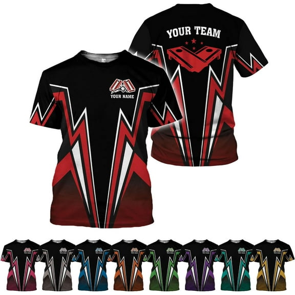 Custom Funny Cornhole T-Shirt Over Print for Men Women Teams Name Player Sports Game Personalized Gift Bean Bag Toss Lover (Red, S)