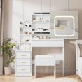 thumbnail image 1 of Eastvita White Vanity Desk with Mirror/LED Lights/Sliding Function/Power Outlet/4 Drawers/Storage Shelves/Stool for Bedroom, 1 of 6