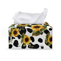 ZUXONGSY Cow Print Sunflower Tissue Box Cover PU Leather Household Tissue Holder with Buttons Stylish Leather Box Easy to Install Facial Paper Organizer for Home Bathroom Car