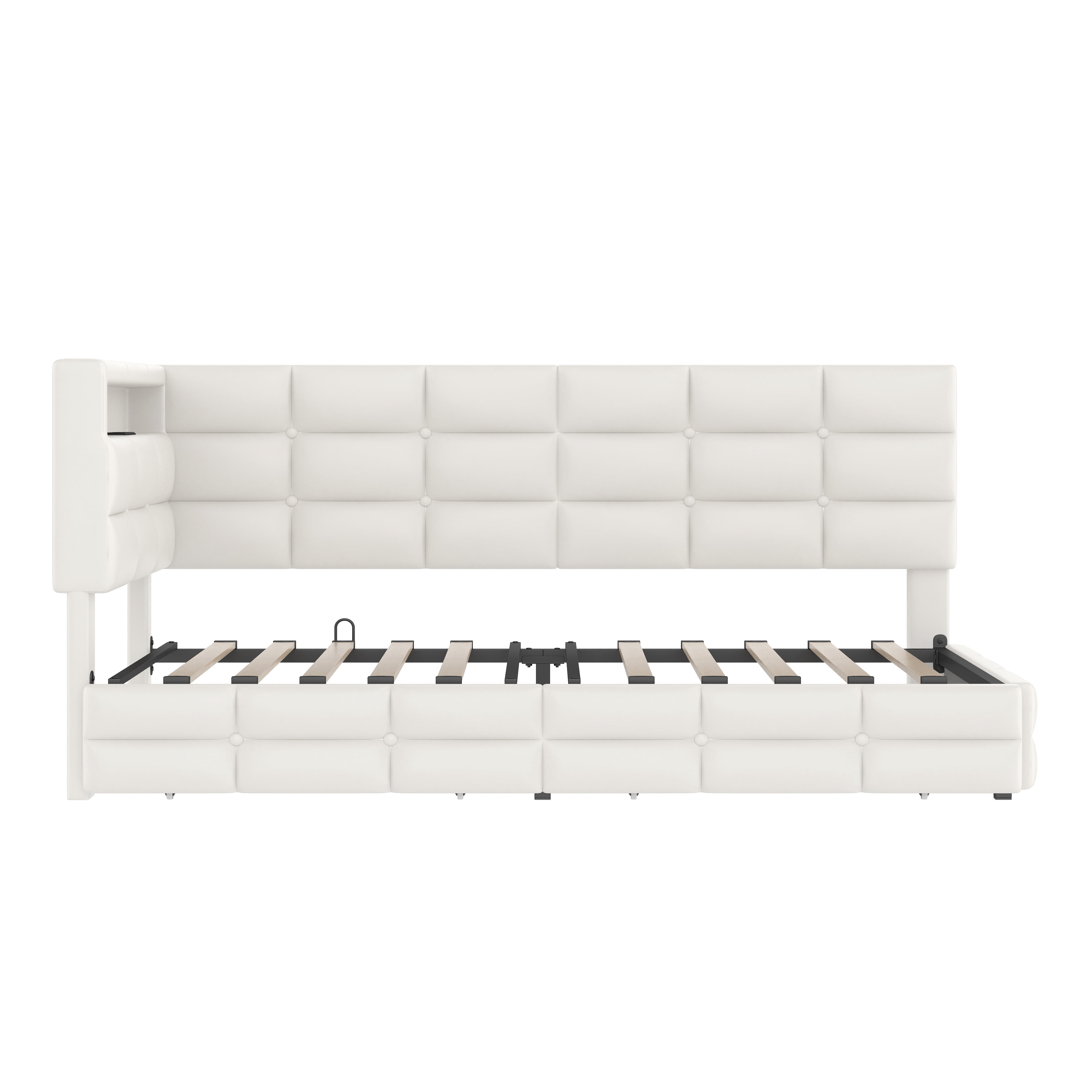 Euroco Upholstered Twin Size Daybed with Storage Headboard and Drawers, Sofa Bed with LED Light and USB Charging, Beige