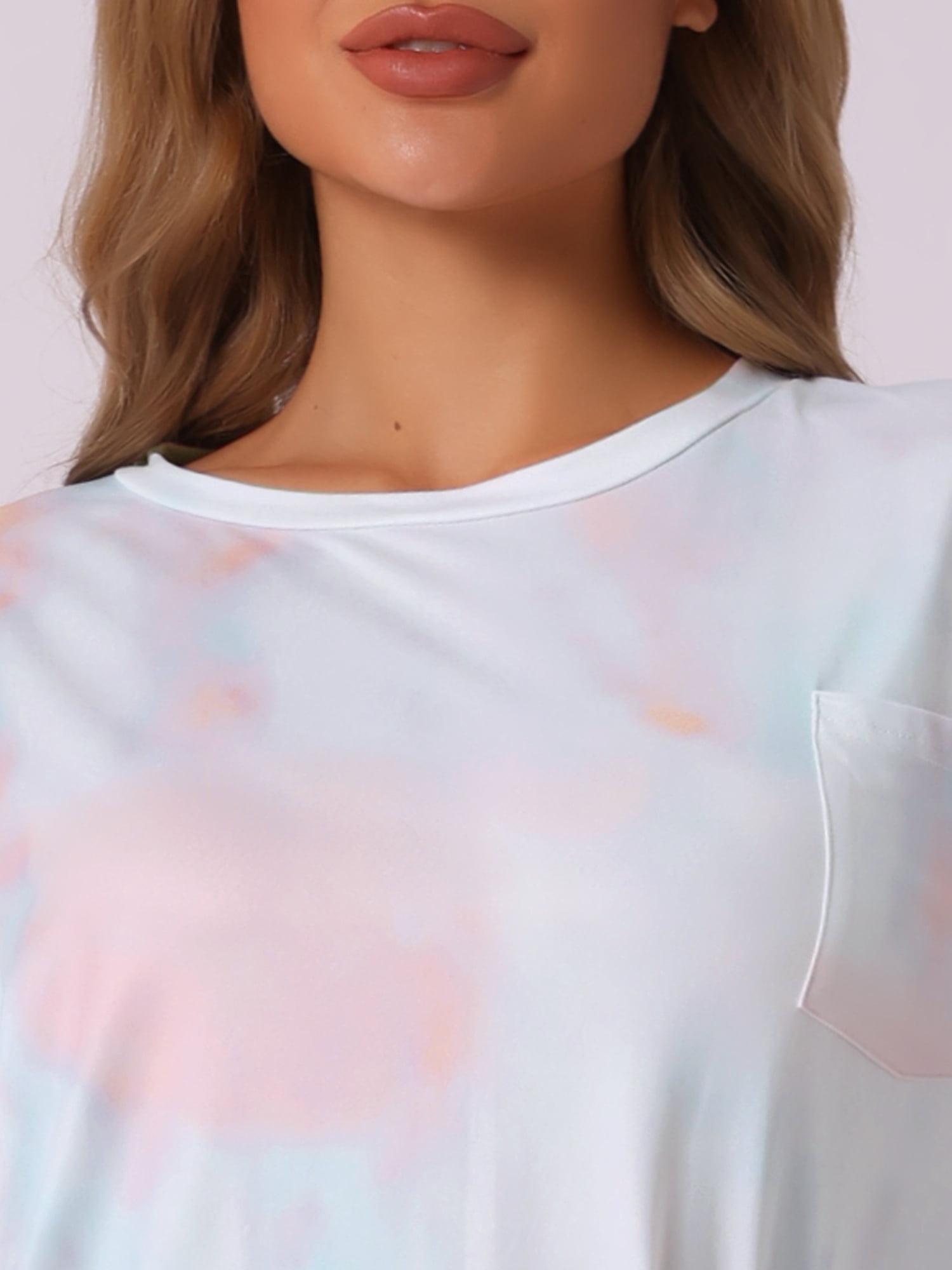 DARING DIVA Women's Tie Dye Long Sleeve Front Pocket Pajamas Set S White
