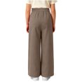 thumbnail image 5 of hotojiny Girls Dress Pants Wide Leg Uniform Pants for Kids Trendy High Waist Pleated Front Formal Pants with Pockets(Brown,8-9 Years), 5 of 6