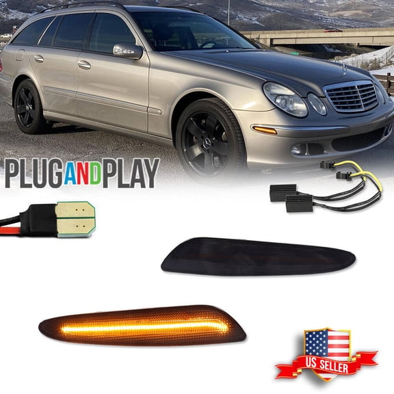 GTINTHEBOX Smoked Amber LED Front Bumper Side Marker Lights For 2003-2006 Mercedes W211 E-Class