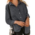 thumbnail image 2 of Blusa de mujer con cuello vuelto y bolsillos con un solo pecho, manga larga, abrigo para mujer, camisa para citas, negro S, 2 of 5
