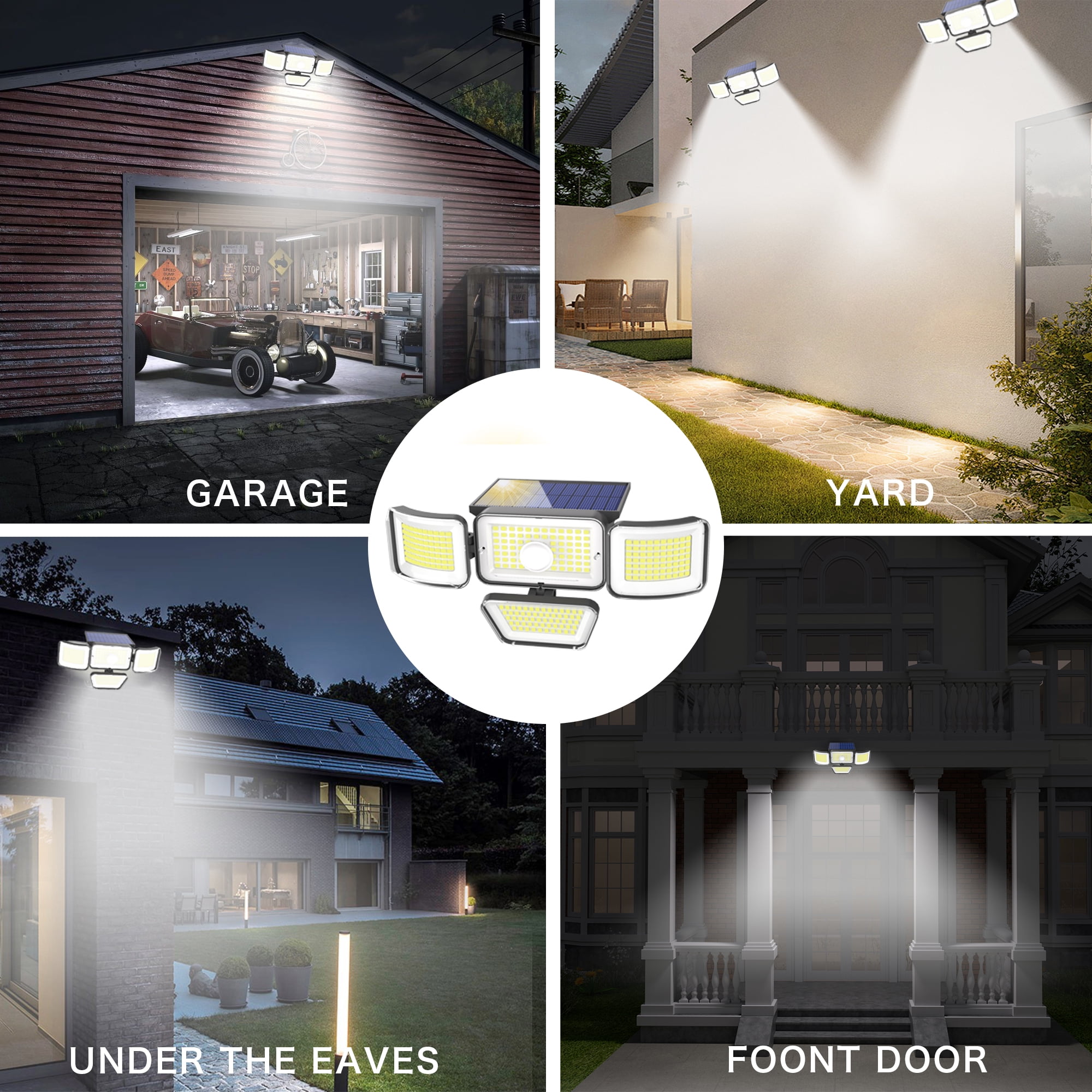 CHARKEE Outdoor Solar Lights,Solar Powered Security Flood Lights with Motion Sensor,4 Pack 3000LM 270°Adjustable for Outside Garage Porch Wall Garden