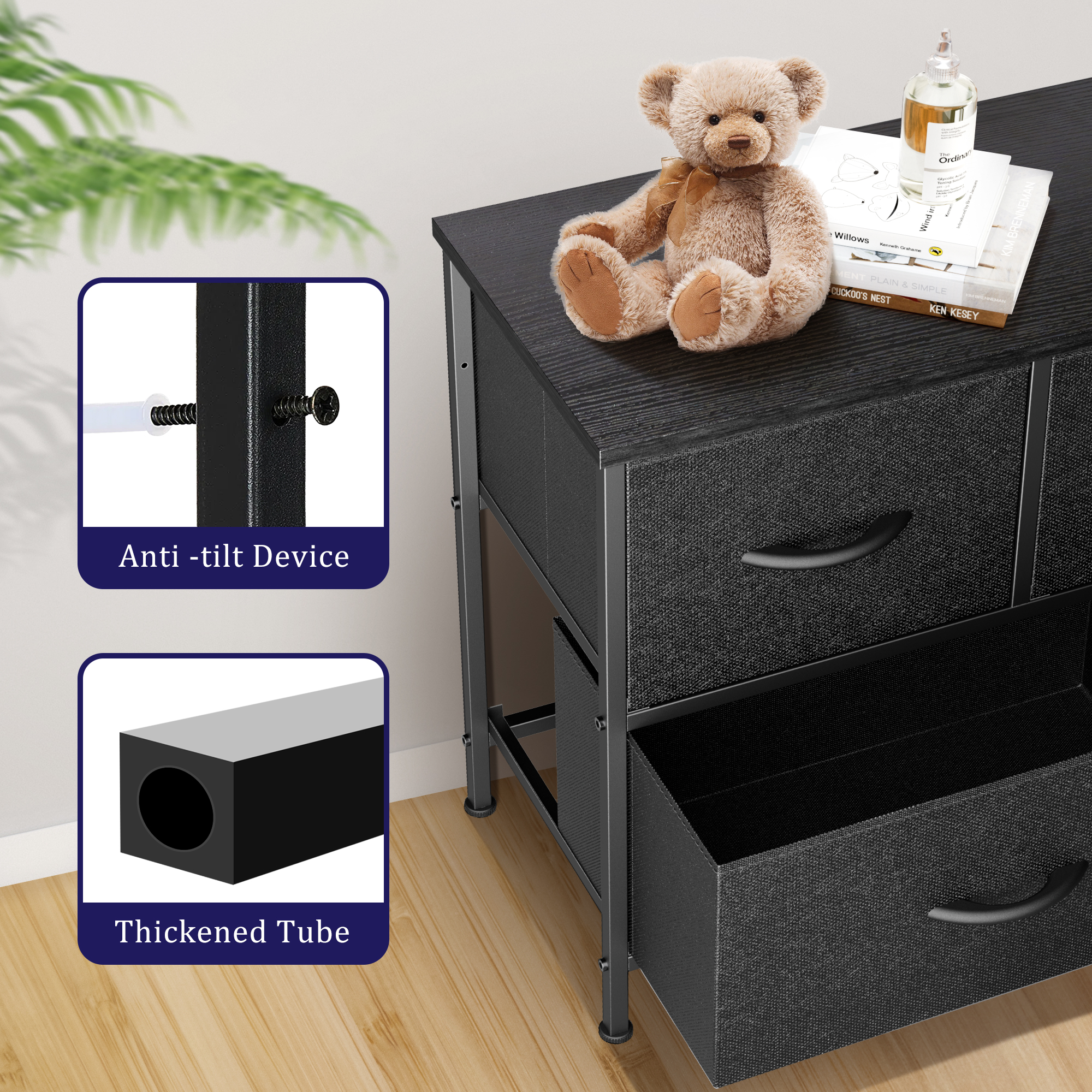 edx 5-Drawer Fabric Dresser with Wood Top, Black photo 4