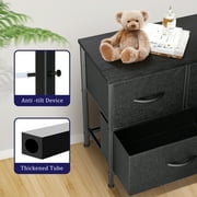 EDX 5 Drawer Dresser, Wide Chest of Drawers Nightstand Storage Tower Storage Fabric Dresser with Wood Top for Living Room, Bedroom, Hallway,Black
