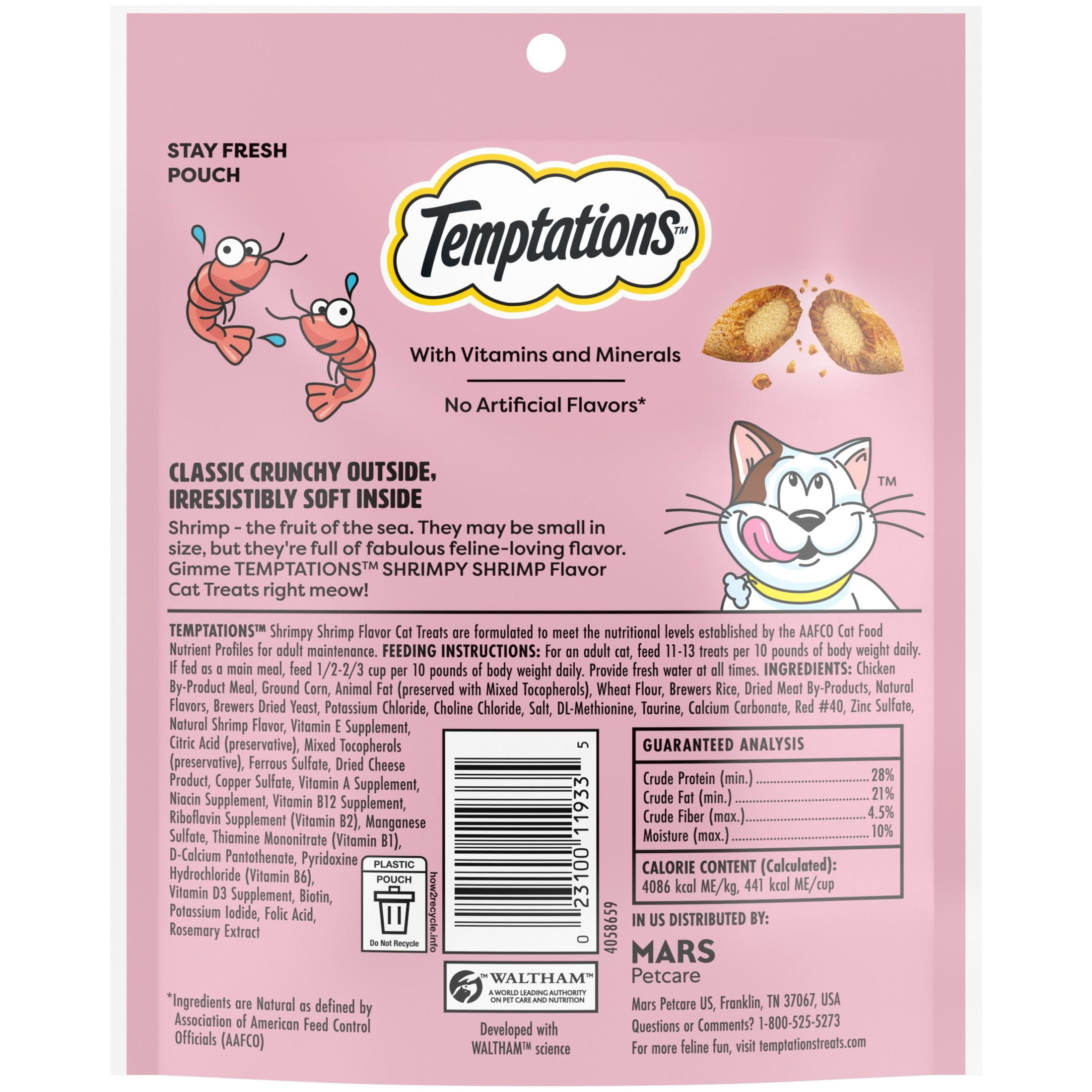 (12 pack) Temptations Classic Shrimpy Shrimp Flavor Crunchy And Soft Treats For Cats, 6.3 Oz Pouch