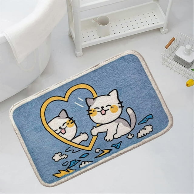 Cute Cat Bath Mat 15.7" x 23.6" Cartoon Animal Bathroom Rug Absorbent Non-Slip Super Soft Plush Microfiber Carpet Machine Washable Shaggy Floor Mat fo