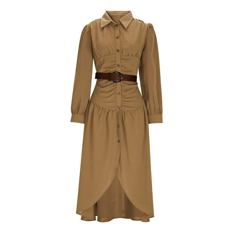 YueHuiYing Women's Lapel Collared Maxi Blouse Dress V-Neck Elegant Batwing  Long Sleeve A-Line Pleated Shirt Long Dress - Walmart.com