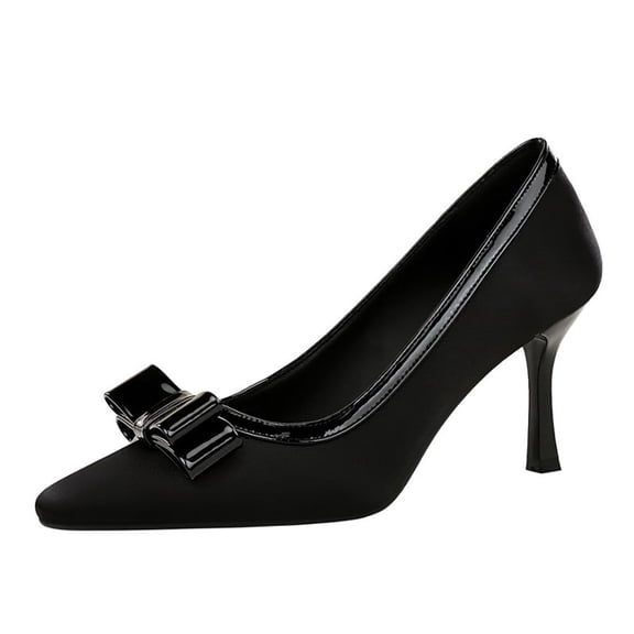 Women Square Toe Stiletto High Heels 7.5CM Silk Satin BowSexy Pumps Wedding Evening Party