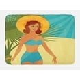thumbnail image 1 of Pin up Girl Bath Mat, 1950s Style Woman Wearing Strapless Blue Bikini and a Hat in an Exotic Beach, Plush Bathroom Decor Mat with Non Slip Backing, 29.5" X 17.5", Multicolor, by Ambesonne, 1 of 2