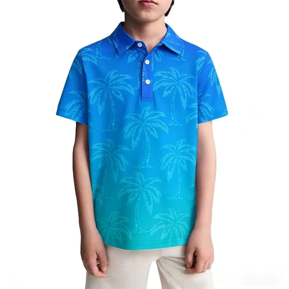 Hienoo Summer Boy's Short Sleeve Polo Shirt Kids Casual Gradient Beach Shirt, Sizes 3-14