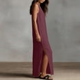 thumbnail image 5 of Zynoxe Maxi Dresses for Women 2026 Fashion V Neck Sleeveless Womens Dresses Comfortable Flowy Side Slit Linen Long Dress Versatile Casual Solid Color Beach Vacation Dresses S, 5 of 8