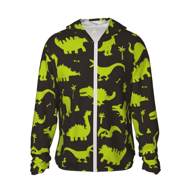 Balery Cute Cartoon Dinosaurs Sudadera ligera de manga larga con capucha y protección solar UPF 50+ para hombre y mujer, ideal para pesca y running-X-Large