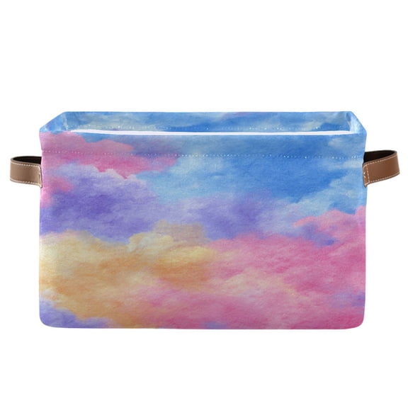 1-Pack Square Closet Organizers with Handles Open Basket Bins Tie-dye Clouds Pattern Storage Basket for Home Office