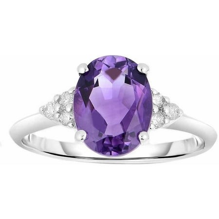 Genuine Amethyst and .08 Carat T.W. Diamond 10kt White Gold Ring