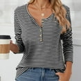 thumbnail image 4 of XFLWAM Women's Striped Tshirt Henley Long Sleeve Slim Fit Tops Scoop Neck Tee Casual Cotton Autumn Winter 90s Shirts M, 4 of 5