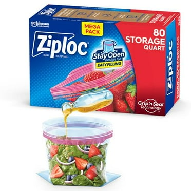 Ziploc Quart Food Storage Bags, Stay Open Design With Stand-Up Bottom, Easy To Fill, 80 Count - Pack of 2