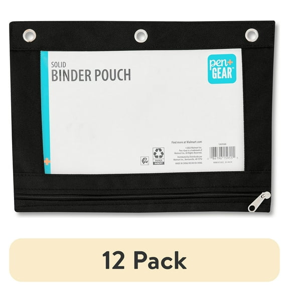 (12 pack) Pen + Gear Black Solid Polyester Zipper Binder Pouch