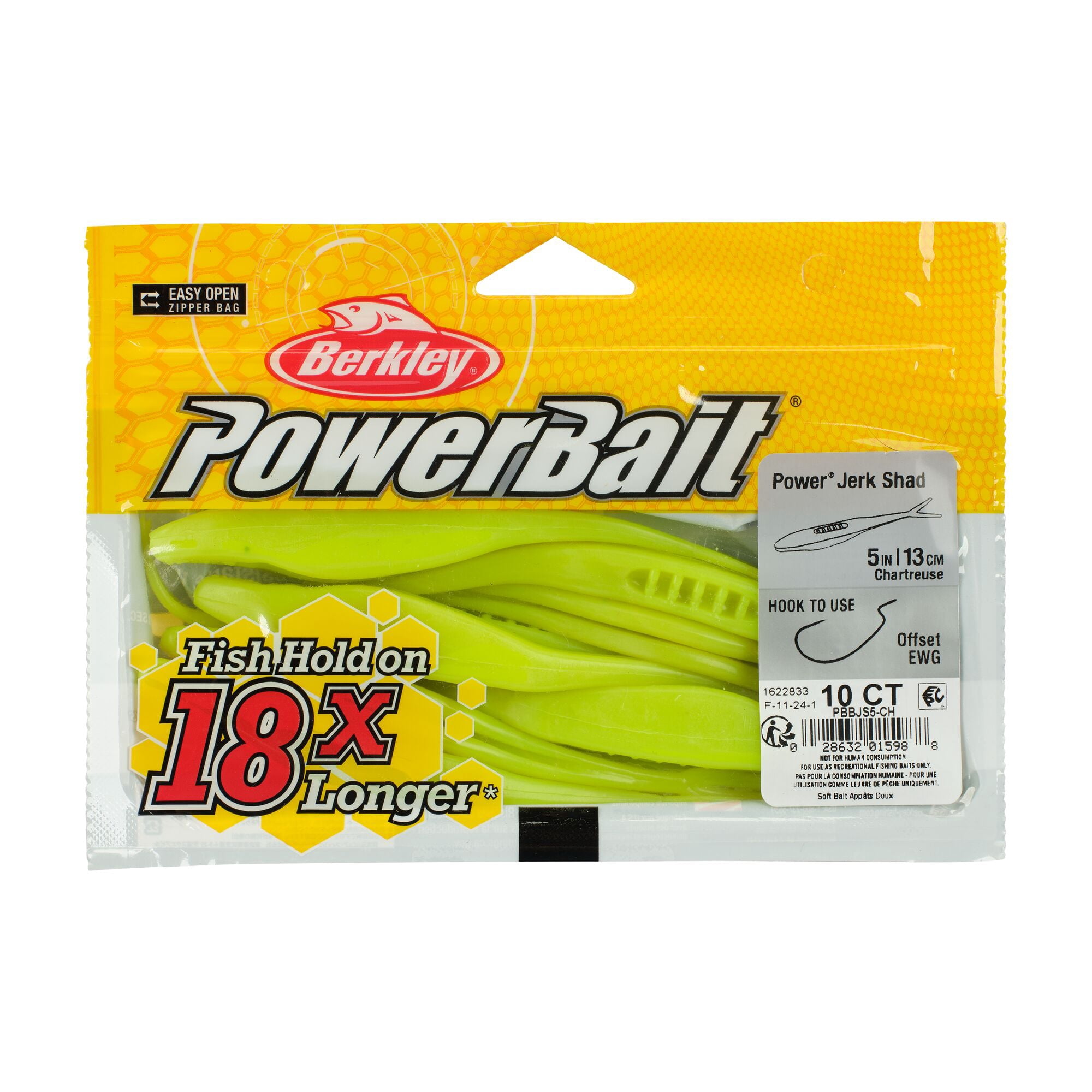Berkley PowerBait® Power® Jerk Shad, 5 in, Minnows, Chartreuse (10 Count)