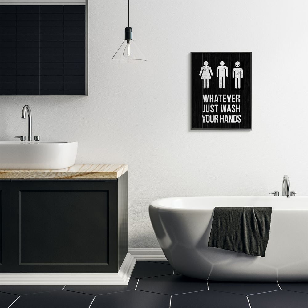 Stupell Industries Just Wash Your Hands Outer Space Bathroom Sign Designed by Daphne Polselli